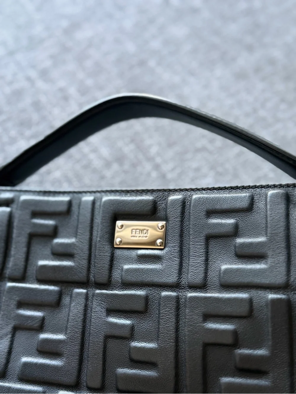 Fendi Black Leather Embossed FF Logo Crossbody Bag